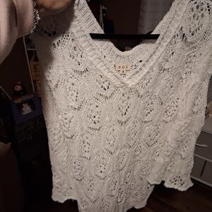 White Crochet Knit Top By POL